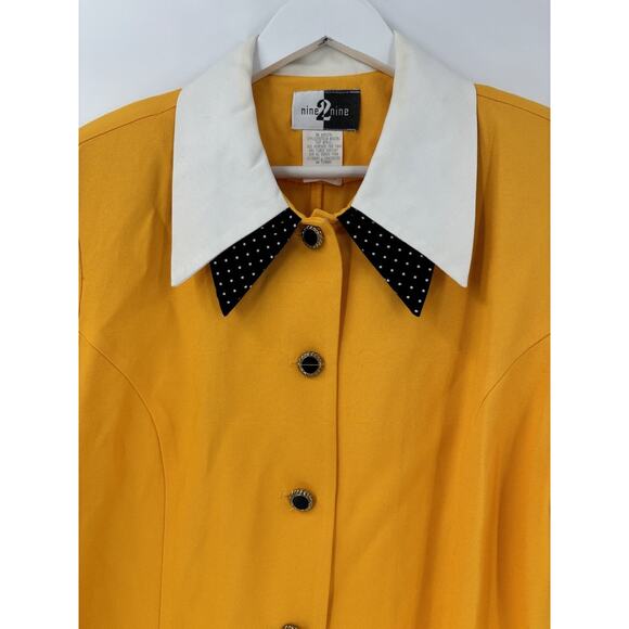 Vintage Nine 2 Nine Blouse Womens 16 Gold Yellow Double Collar Polka Dot Union - Picture 4 of 16